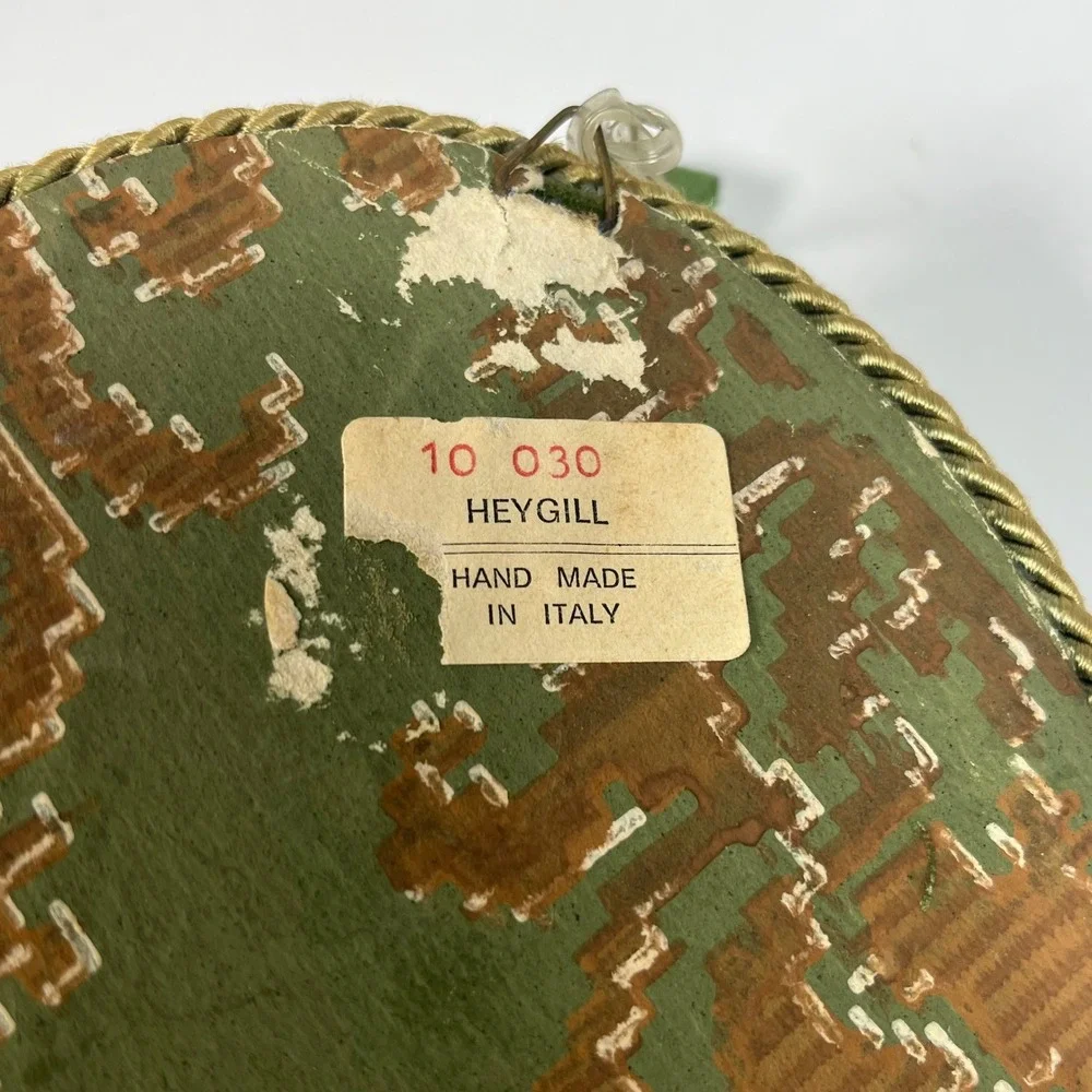 Heygill Wall Plaque Lime Green Porcelain Rose Velvet Italy Vintage 8 in x 6 in